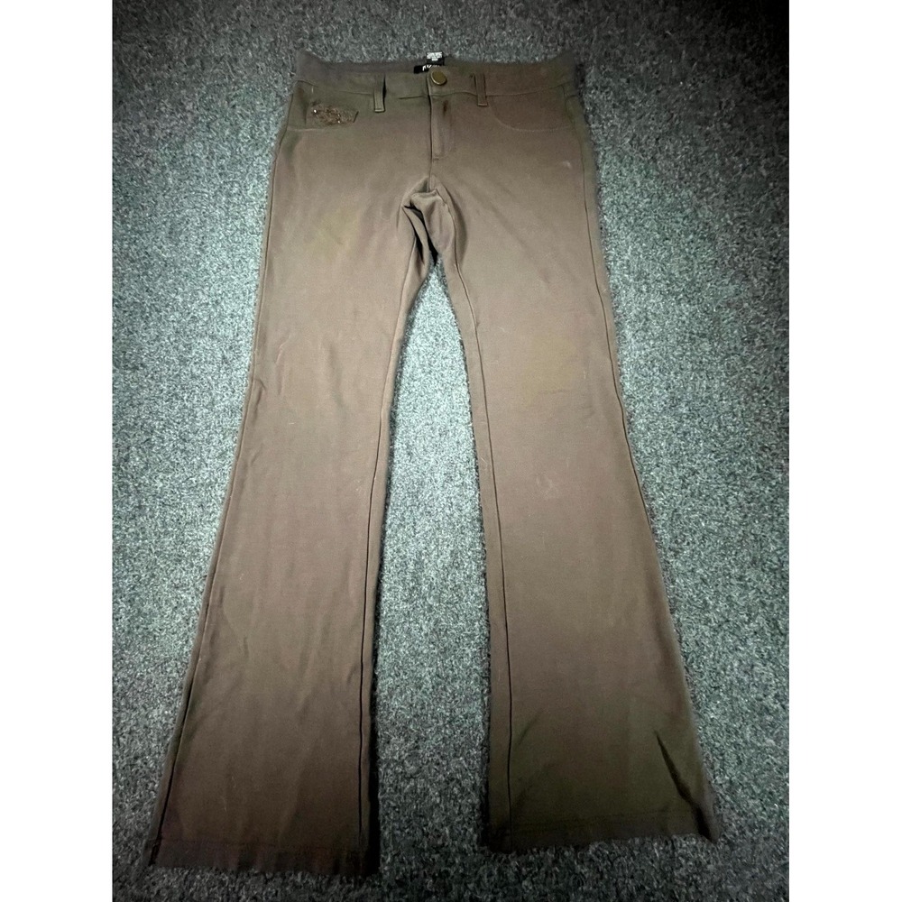 Y2K Roz & Ali Flare Pants Womens 4 Brown Stretch 5-Pockets Comfort Low Rise Boho